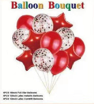Red Latex and Mylar Helium Balloon Bundle Bouquet