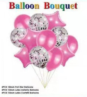Pink Latex and Mylar Helium Balloon Bundle Bouquet