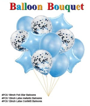 Baby Blue Latex and Mylar Helium Balloon Bundle Bouquet
