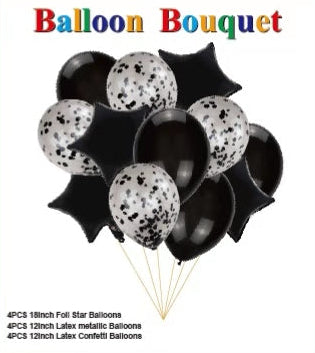 Black Latex and Mylar Helium Balloon Bundle Bouquet