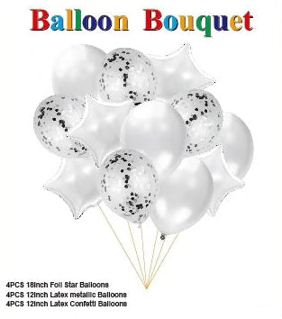 Silver Latex and Mylar Helium Balloon Bundle Bouquet