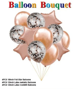 Rose Gold Latex and Mylar Helium Balloon Bundle Bouquet