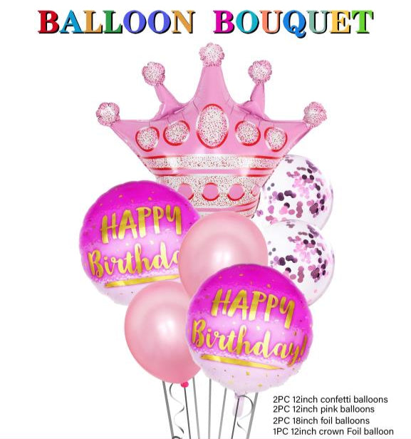 Pink Birthday Crown Helium Balloon Bouquet