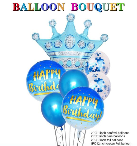 Blue Birthday Crown Helium Balloon Bouquet