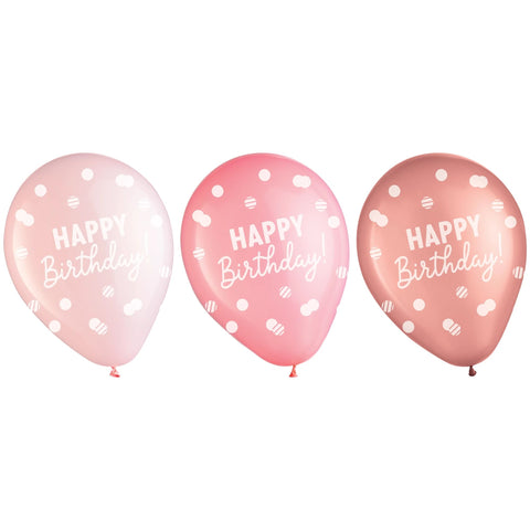 "Happy Birthday" Printed Balloons - Rose Gold