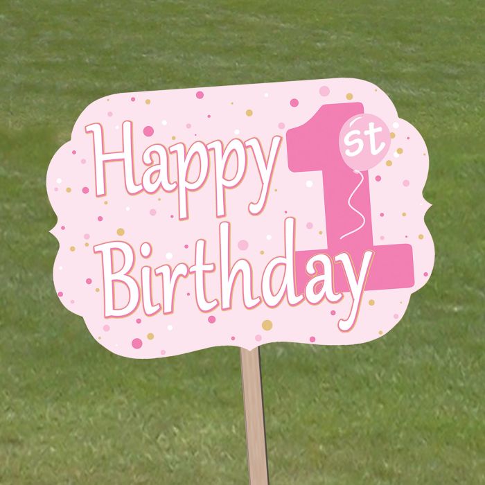 Pink 1st Birthday Wooden Yard Sign