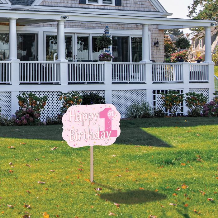 Pink 1st Birthday Wooden Yard Sign