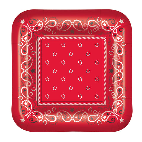 Red Bandana 9" Square Paper Plates