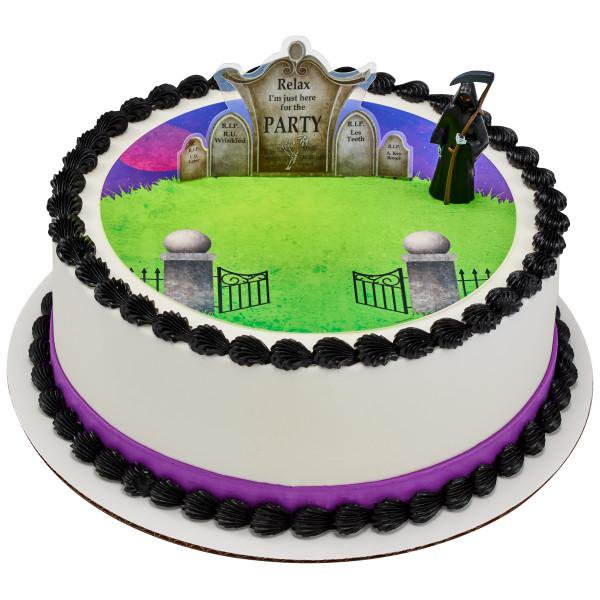GRIM REAPER AND GRAVESTONES CAKE TOPPER