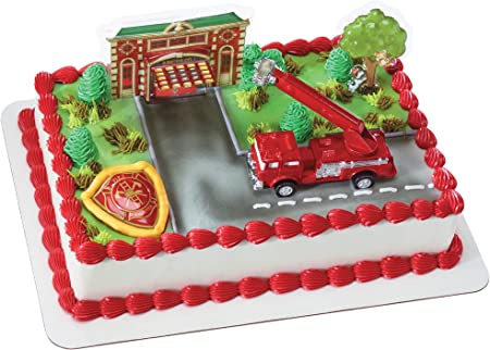 FIRETRUCK AND STATION CAKE TOPPER
