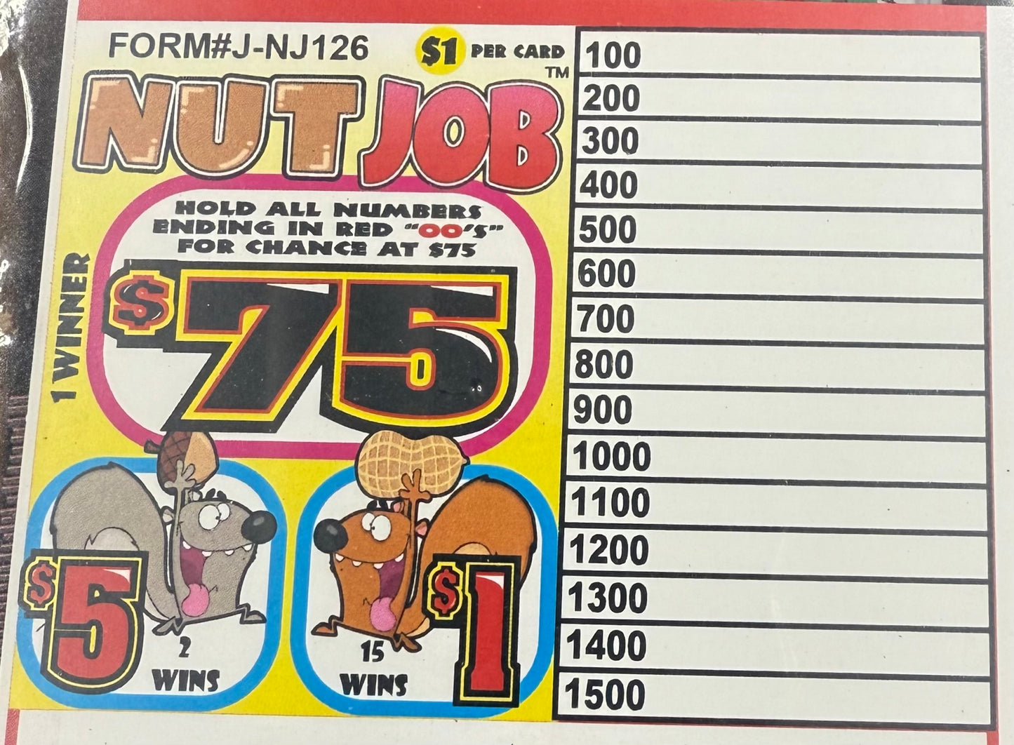 NUT JOB PULL TAB, 126 TICKETS