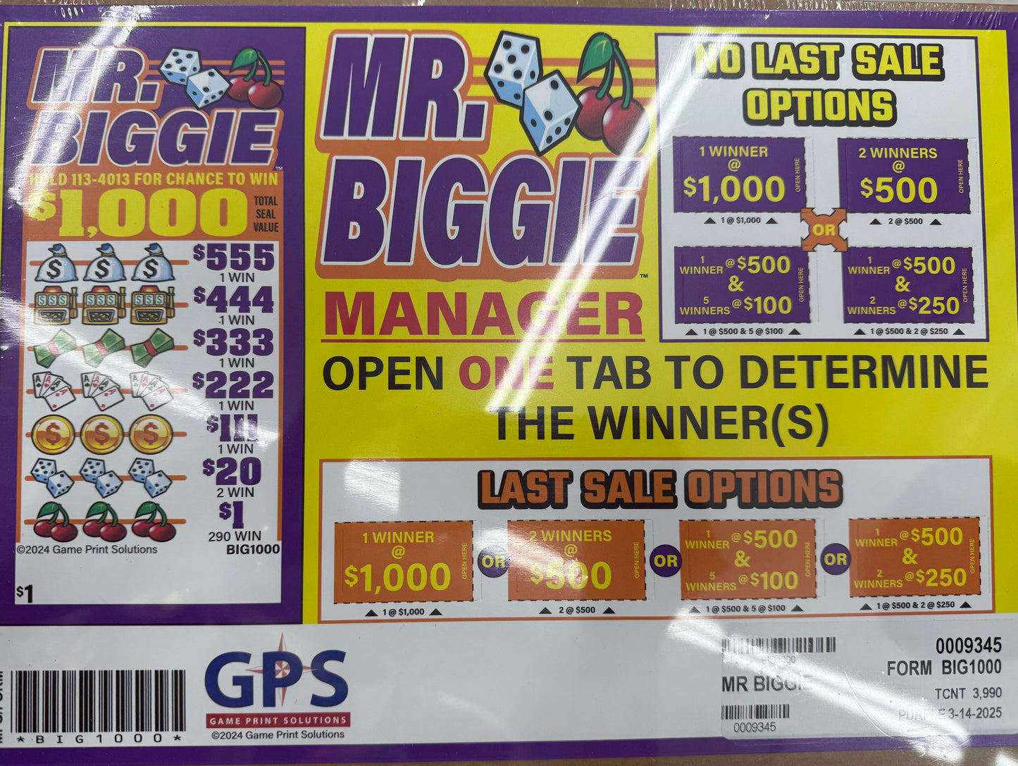 MR. BIGGIE $1 PULL TAB 3,990 TICKETS