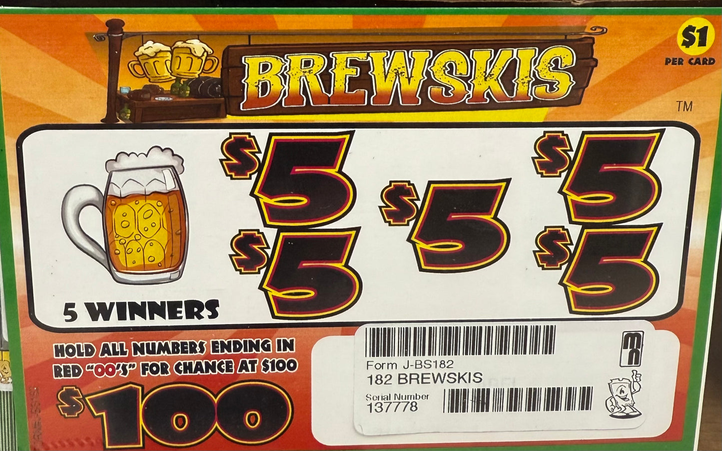 BREWSKIS PULL TAB 182 TICKETS