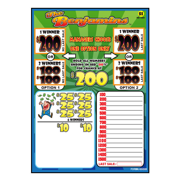 THE BENJAMINS PULL TAB 588 TICKETS