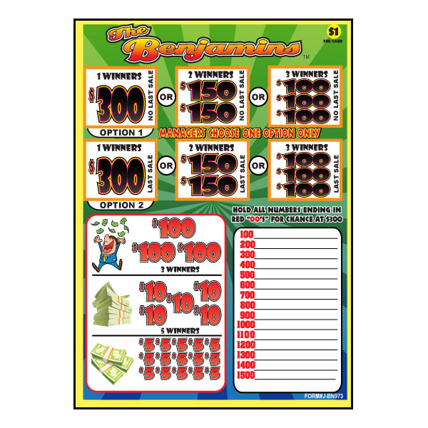 THE BENJAMINS PULL TAB 973 TICKETS