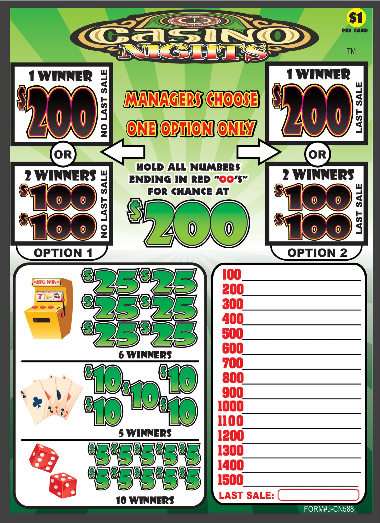 CASINO NIGHTS PULL TAB 588 TICKETS