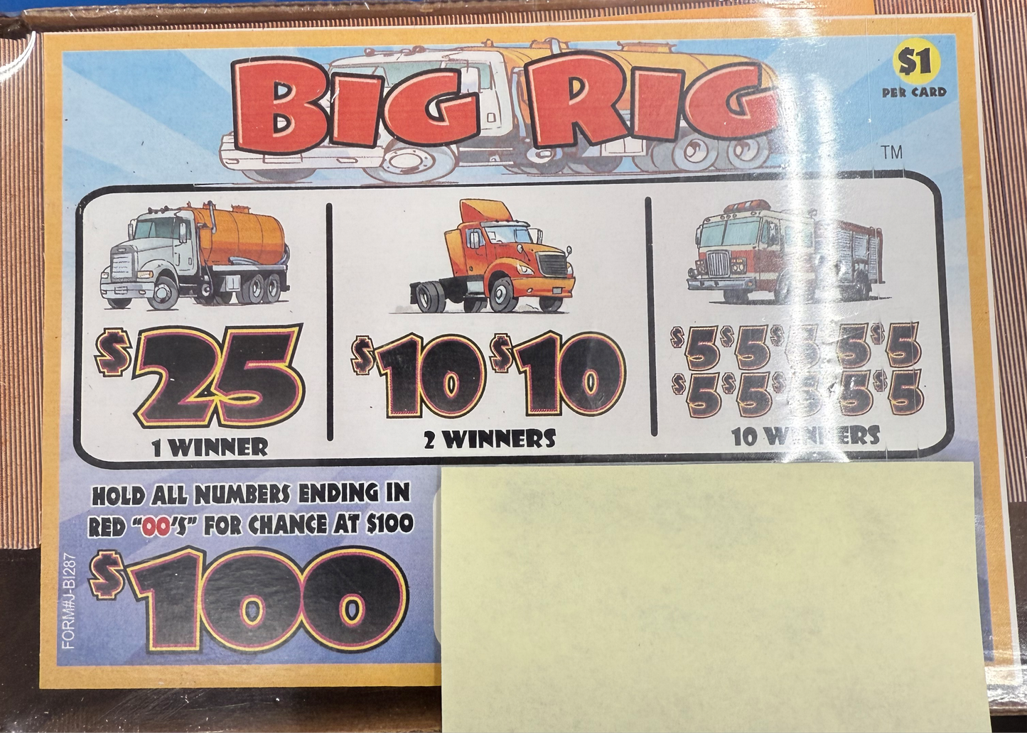BIG RIG PULL TAB 287 TICKETS