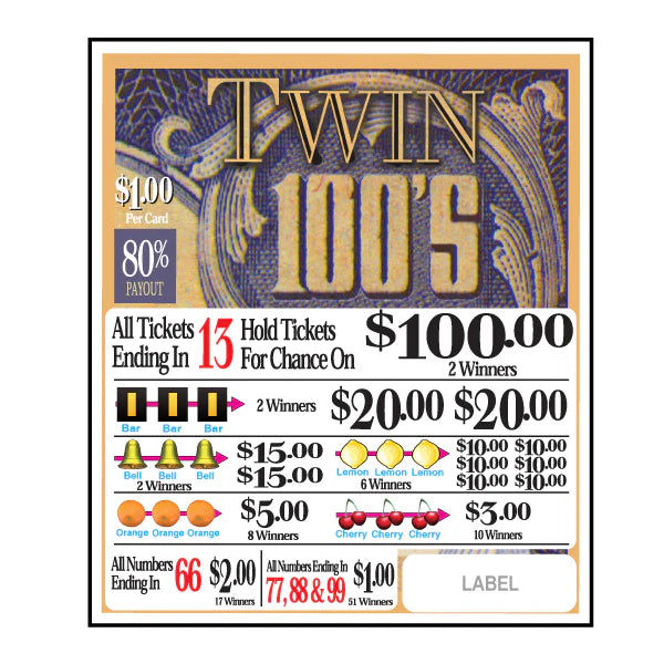 TWIN 100'S PULL TAB, 600 TICKETS