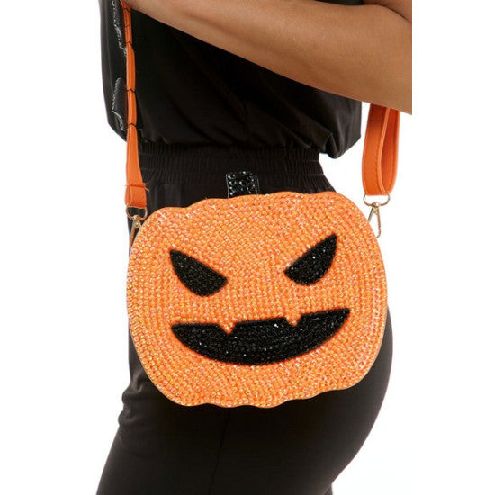 Orange Rhinestone Pumpkin Purse