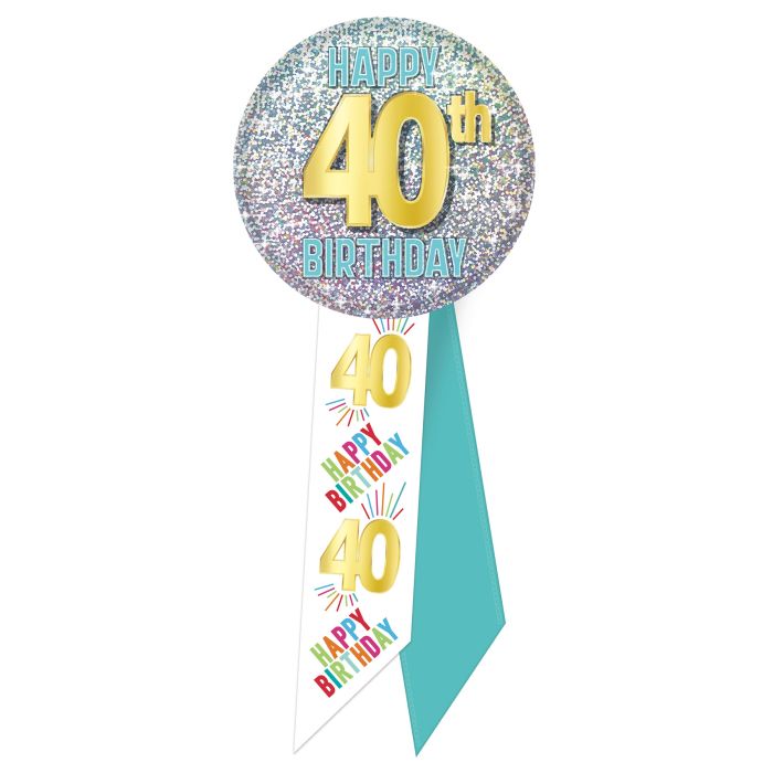 40th Birthday Button With Ribbon