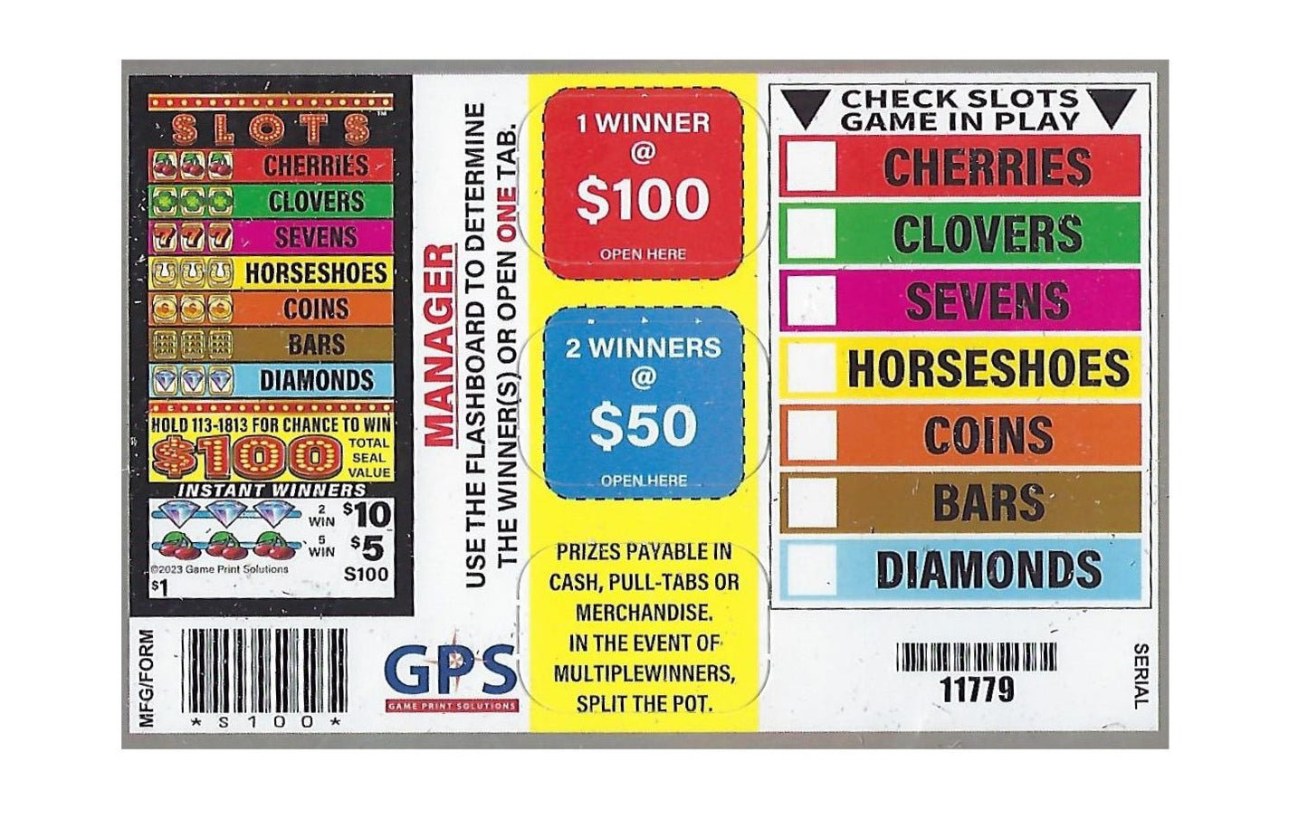 SLOTS PULL TAB 210 TICKETS