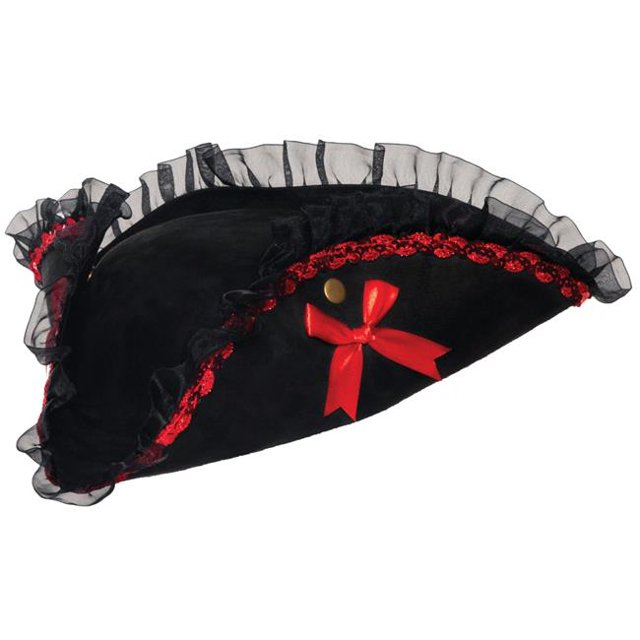 Tricorner Black Pirate Hat with Lace Trim