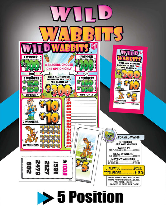 WILD WABBITS PULL TAB 528 TICKETS