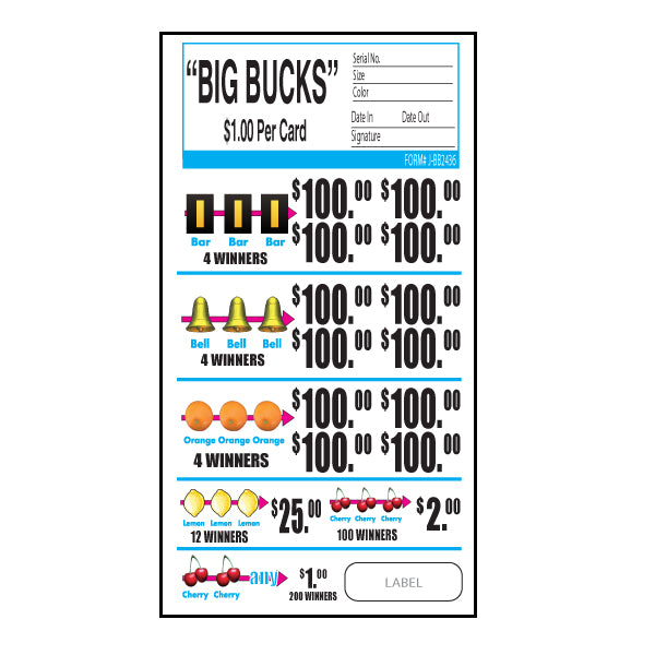 BIG BUCKS INSTANT PULL TAB 2436 TICKETS