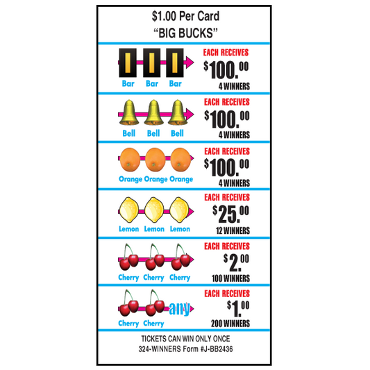 BIG BUCKS INSTANT PULL TAB 2436 TICKETS