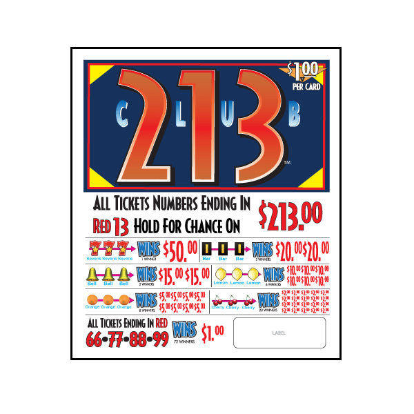 CLUB TWIN 213 PULL TAB, 960 TICKETS