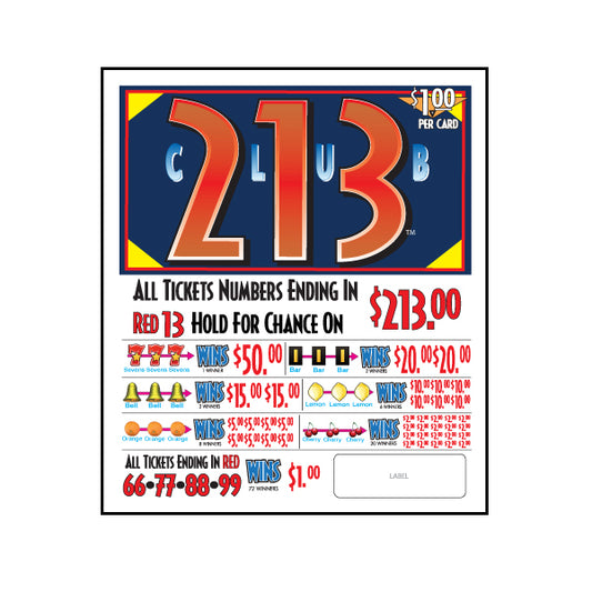 CLUB TWIN 213 PULL TAB, 960 TICKETS