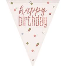 Rose Gold Glitz And Glam Birthday Mylar Pennant Banner