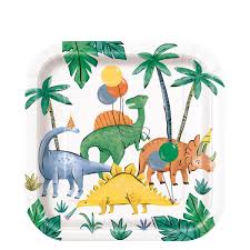 Party Dinosaur 7" Square Paper Plates - 8ct.