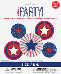 Patriotic Assorted Paper Fans - 5ct.
