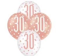 Rose Gold Glitz And Glam 30th Birthday Latex Balloons