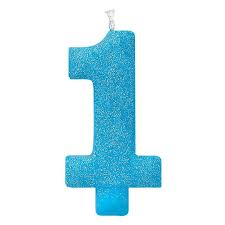 Blue Glitter "1" Birthday Candle
