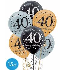 Sparkling Birthday Age 40 Latex Balloons 15pcs