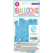 Blue First Birthday Latex Balloons - 5ct.