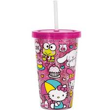 Hello Kitty 16oz. Plastic Cup w/Straw