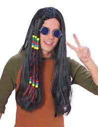 Long Black Hippie Adult Wig
