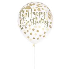 Clear Latex Happy Birthday Balloons W/ Gold Confetti