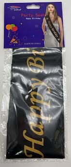 Black Birthday Sash w/Gold Script