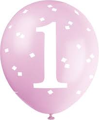 Pink First Birthday Latex Balloons - 5ct.