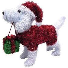 3-D Tinsel Wire Dog w/Gift