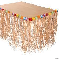 Luau Natural Raffia Flowered Table Skirt