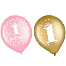 1st Birthday Pink and Gold Latex Balloons 15ct