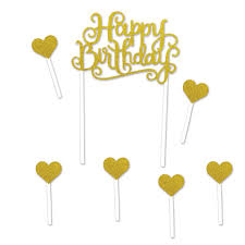 Happy Birthday Gold Cake Toppers - 7pcs.