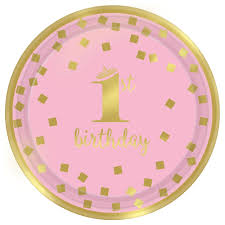 1st Birthday Pink/Gold 7" Paper Plates - 8ct.