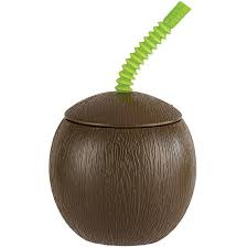 Plastic Coconut Cup w/Straw