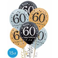 Sparkling Birthday Age 60 Latex Balloons 15pcs